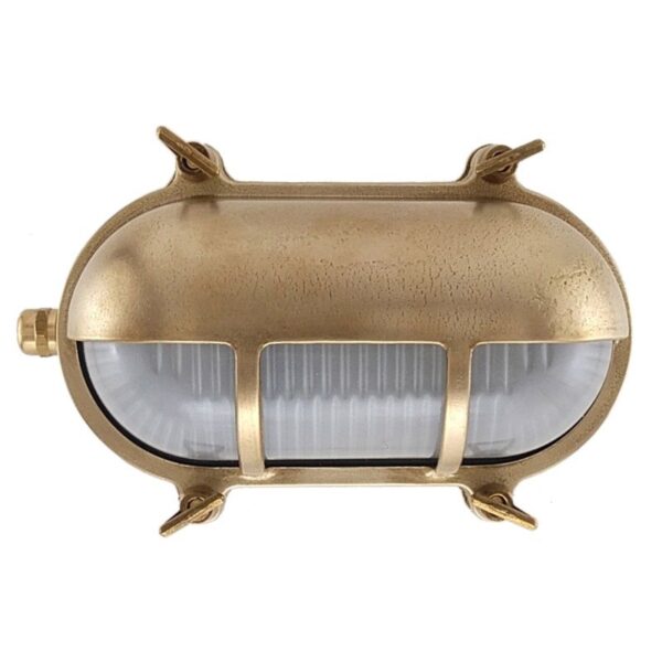 Oval Bulkhead Light with Eyelid Shield in Brass