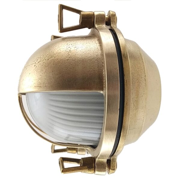 Oval Bulkhead Light with Eyelid Shield in Brass. ART BR435F Brass