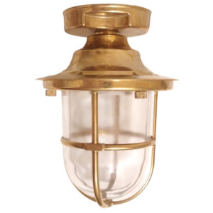 Brass ceiling lamp. Crafted from brass With thick smooth glass. ART BR4069CG Brass nautical themed